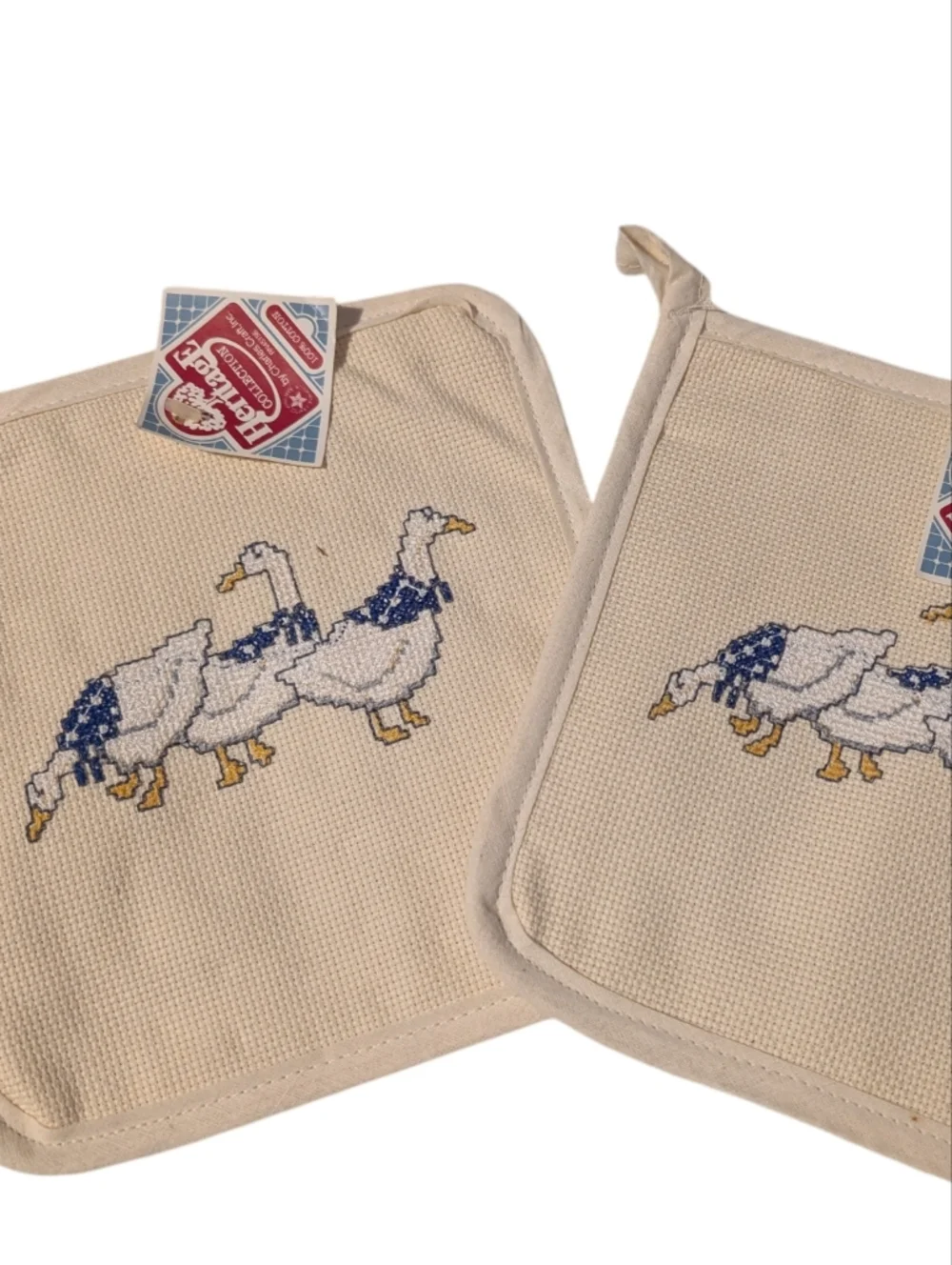 Vintage Geese‎ Ducks Pot Holder Cross Stitch Needlepoint NWT Set Of 2